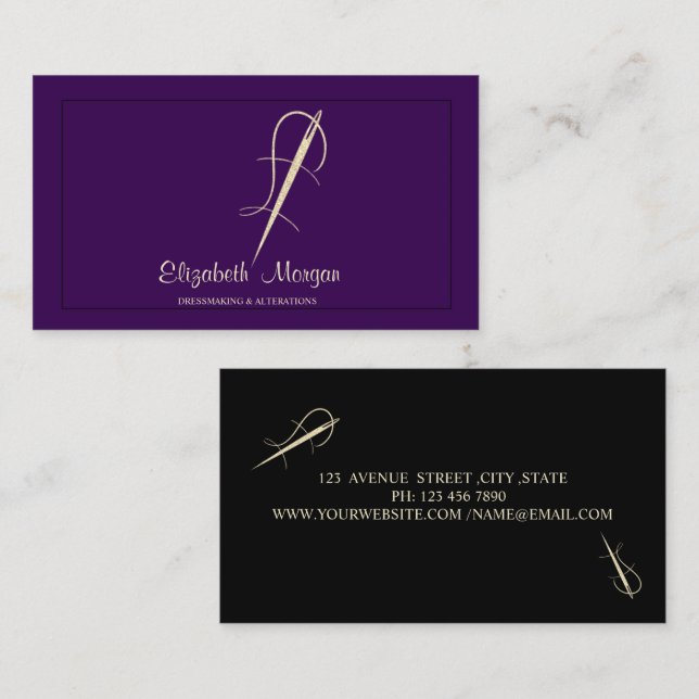 Carte De Visite Professionnel, Aiguille Or Coudre Altérations Purp (Devant / Derrière)