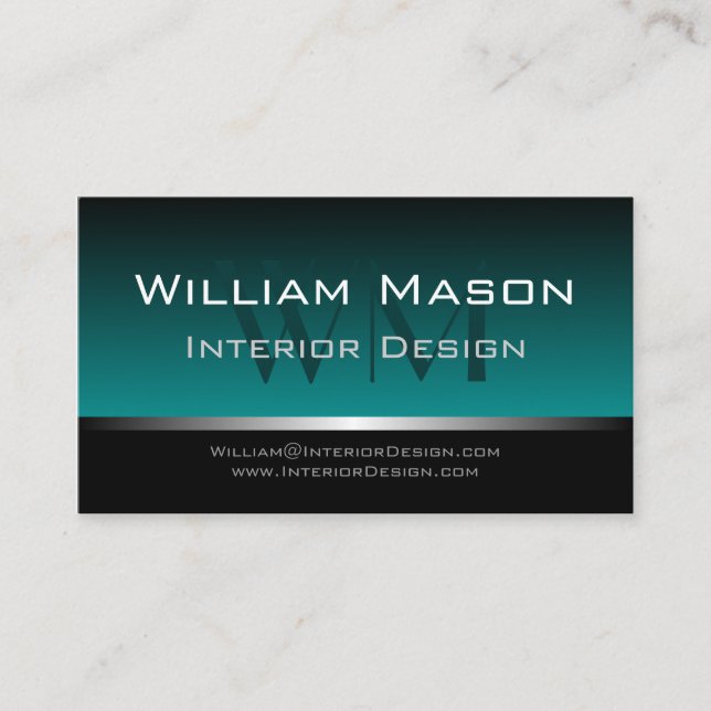 Carte de visite professionnel Aqua & Silver Stripe (Devant)
