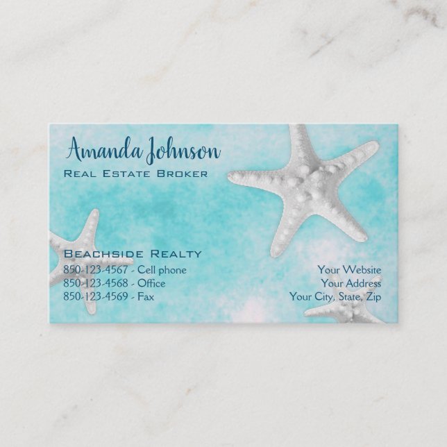 Carte De Visite Professionnel Beach Immobilier Starfish Votre logo (Devant)