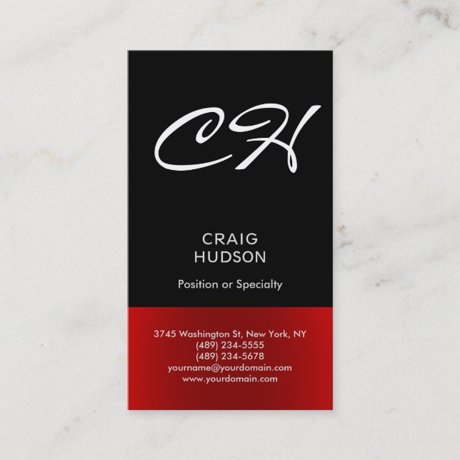 Carte de visite professionnel Black Red Chic (Devant)