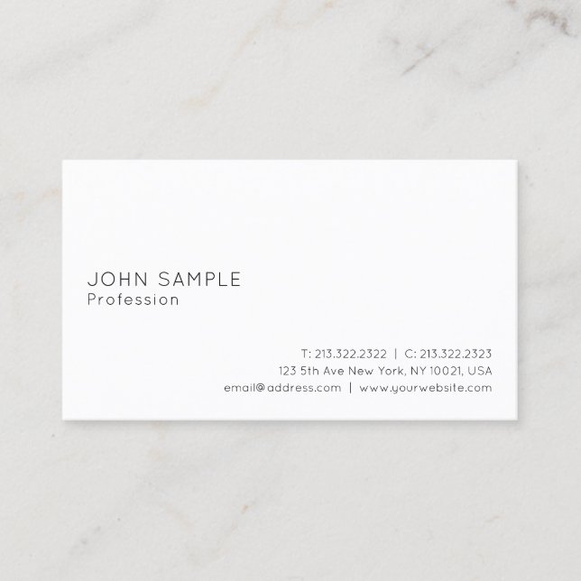 Carte De Visite Professionnel Blanc Moderne Élégant Sleek Plain (Devant)