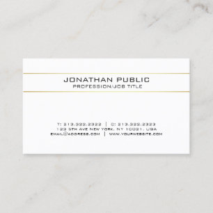 Carte De Visite Professionnel Blanc Or Simple Moderne Élégant