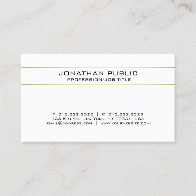 Carte De Visite Professionnel Blanc Or Simple Moderne Élégant (Devant)
