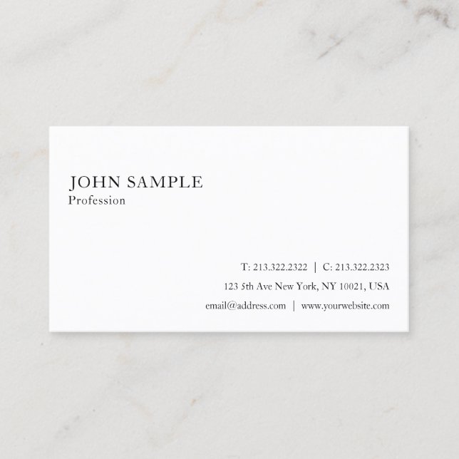 Carte De Visite Professionnel Blanc Simple Plain Élégant Moderne (Devant)