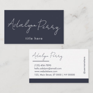 Carte De Visite Professionnel Chic Bold Navy Elegant Blanc Clean