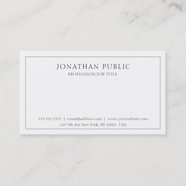 Carte De Visite Professionnel Classique Simple Élégant Blanc Gris (Devant)