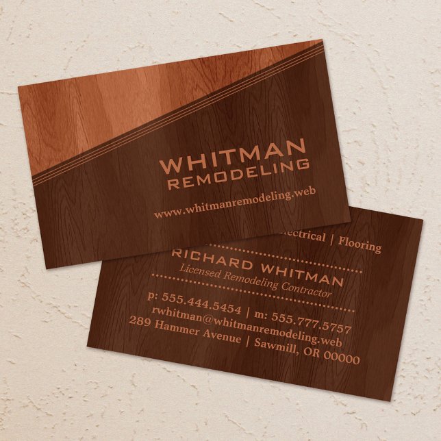 Carte De Visite Professionnel de bois Brown à deux tons (Two-Tone Brown Woodgrain Professional Business Card)