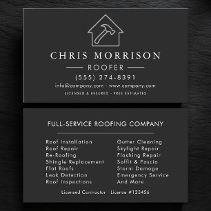 Carte De Visite Professionnel de Toiture Noir Toiturier