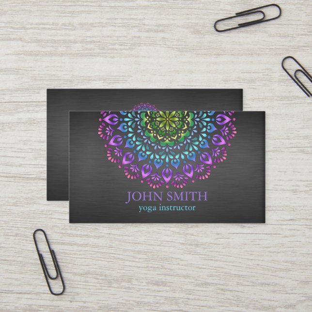 Carte De Visite Professionnel d'instructeur de Yoga Mandala modern (Devant/Arrière en situation)