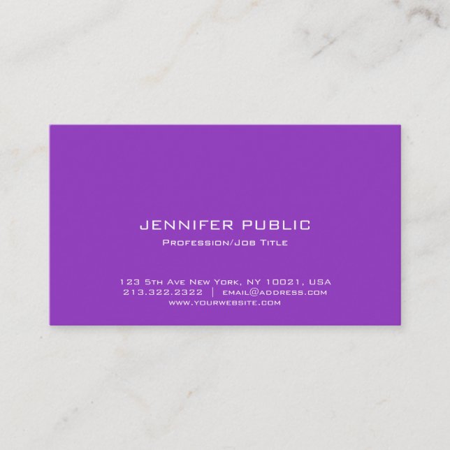 Carte De Visite Professionnel Élégant Bleu Violet Moderne Simple (Devant)