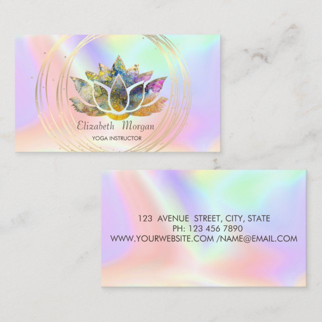 Carte De Visite Professionnel élégant, Cercles Or Lotus Opal (Devant / Derrière)