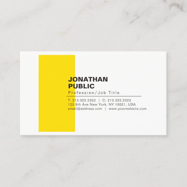 Carte De Visite Professionnel Élégant Créatif Blanc Jaune Plaine (Devant)
