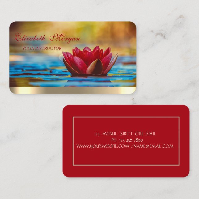 Carte De Visite Professionnel Élégant Lotus Rouge, Yoga (Devant / Derrière)