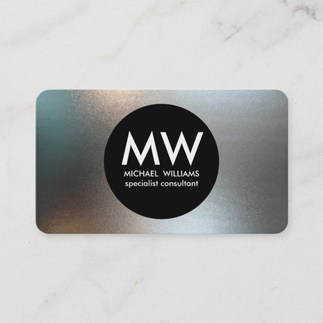 Carte De Visite Professionnel élégant métal cercle noir argent (Devant)