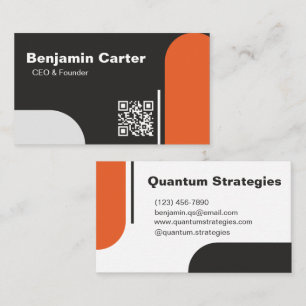 Carte De Visite Professionnel élégant Noir Blanc Orange Moderne Pr
