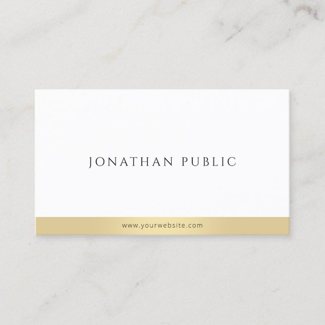 Carte De Visite Professionnel Élégant Or Blanc Moderne Simple (Devant)