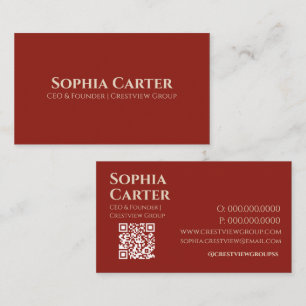 Carte De Visite Professionnel élégant Rouge Blanc QR Code Premium