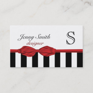 Carte De Visite Professionnel Elegant rouge bowstripes monogramme