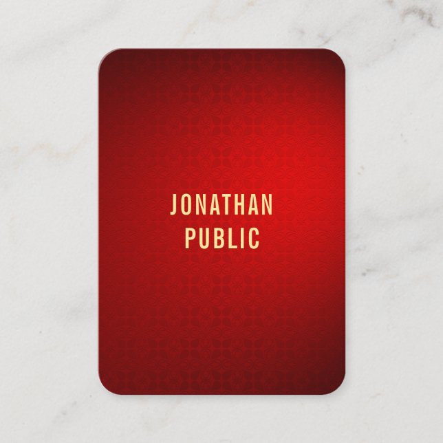 Carte De Visite Professionnel Elegant Rouge Damask Or Modèle de te (Devant)