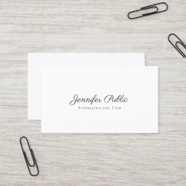 Carte De Visite Professionnel Élégant Simple Chic Blanc Moderne (Devant/Arrière en situation)