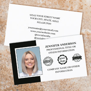 Carte De Visite Professionnel Employé Photo personnalisée Noir
