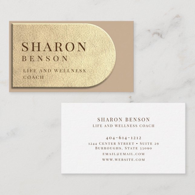 Carte de visite professionnel en cuir beige (Devant / Derrière)