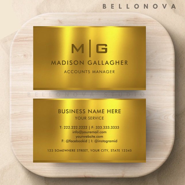 Carte De Visite Professionnel en métal jaune or personnalisé (Custom Gold Yellow Metal Professional Business Card)