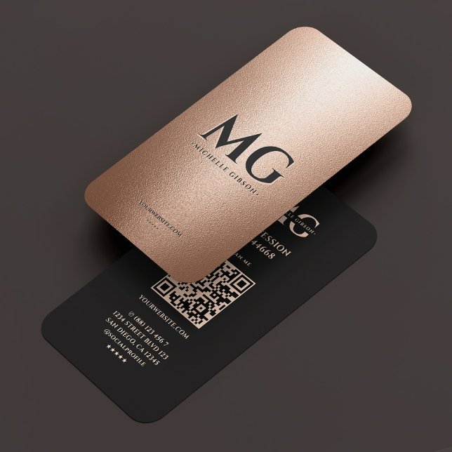 Carte De Visite Professionnel Faux Rose or Noir Initiales Minimal (Professional Rose Gold Black Initials Minimal Business Card
)