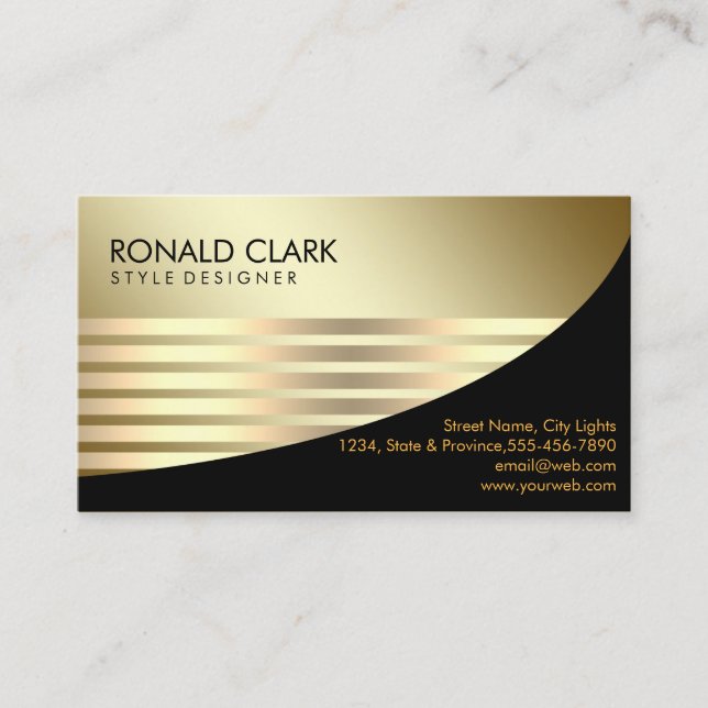 Carte De Visite Professionnel financier rétro en métal noir d'or (Devant)