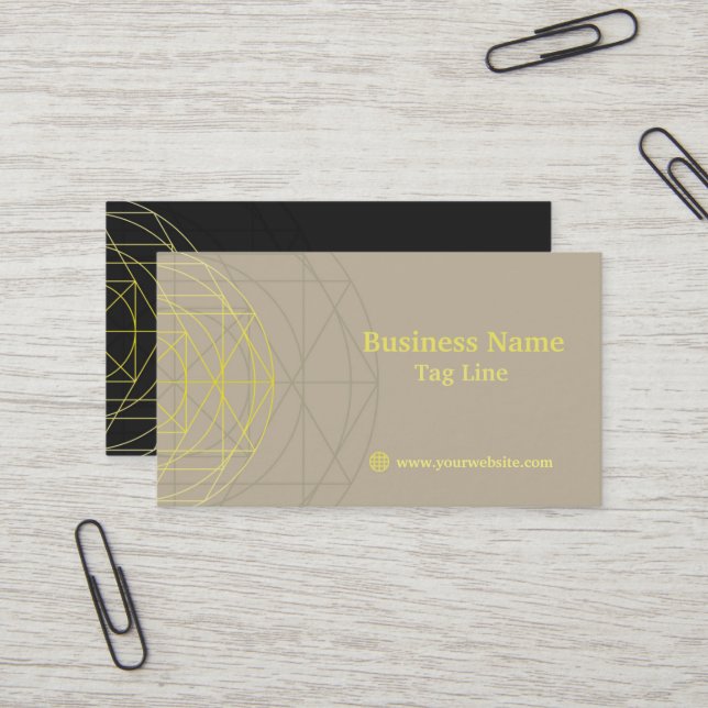 Carte de visite professionnel géométrique noir/jau (Devant/Arrière en situation)