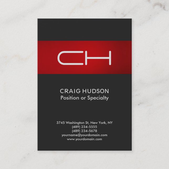 Carte de visite professionnel Gray Red Monogram (Devant)