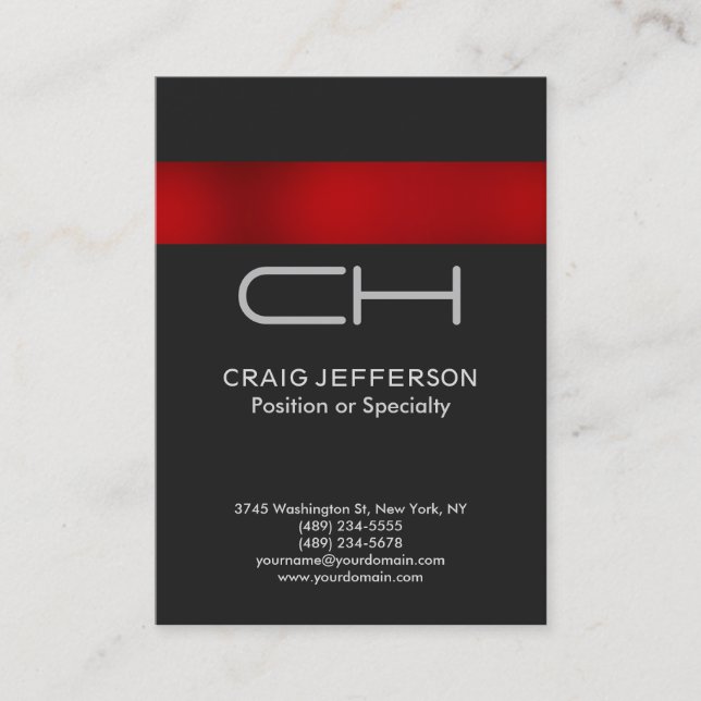 Carte de visite professionnel Gray Red Monogram (Devant)