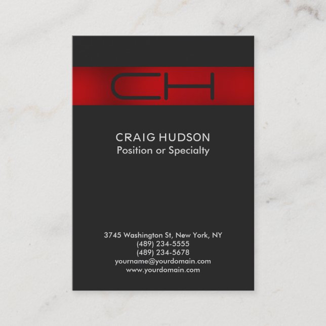 Carte de visite professionnel Gray Red Monogram (Devant)
