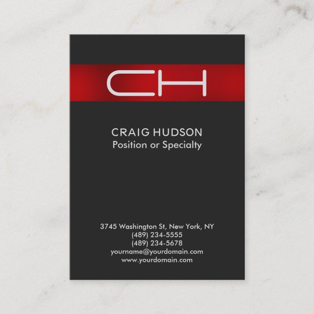 Carte de visite professionnel Gray Red Monogram (Devant)