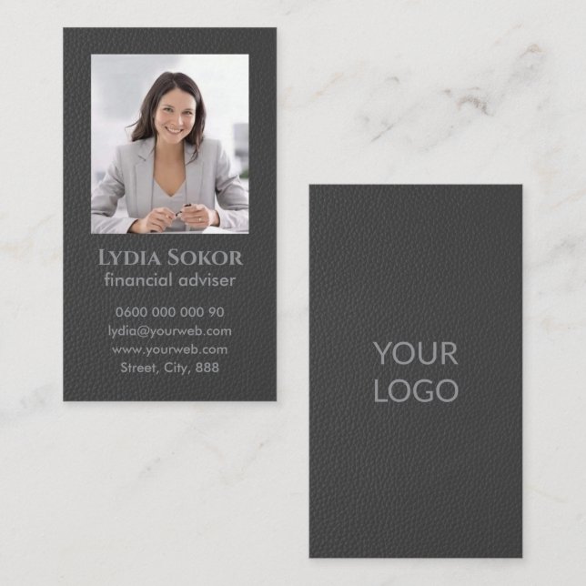 Carte de visite professionnel gris foncé avec phot (Devant / Derrière)