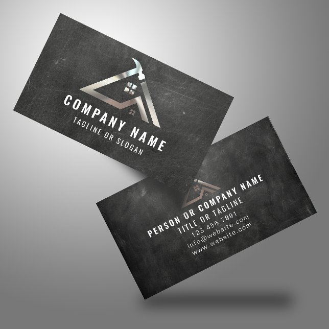 Carte De Visite Professionnel Handyman Logo Contracteur Argent (Créateur téléchargé)