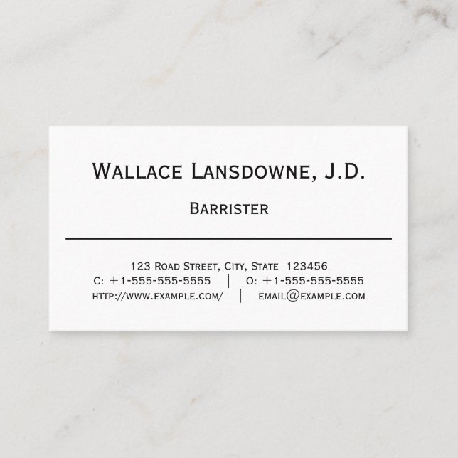 Carte de visite professionnel juridique classique (Devant)