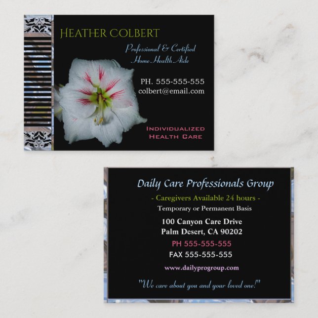 Carte De Visite Professionnel Lily Floral  (Devant / Derrière)