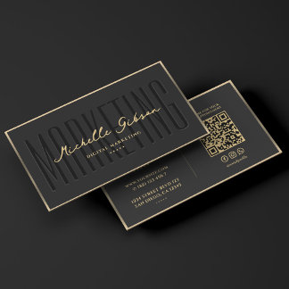 Carte De Visite Professionnel marketing Elegant Black Faux Gold