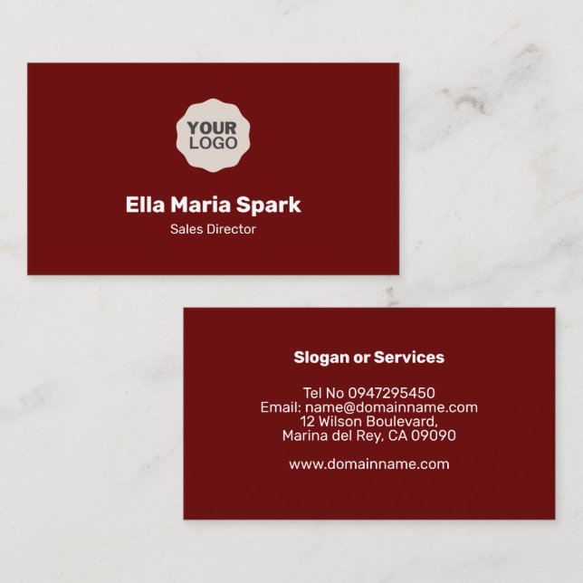 Carte de visite professionnel minimaliste Maroon (Devant / Derrière)