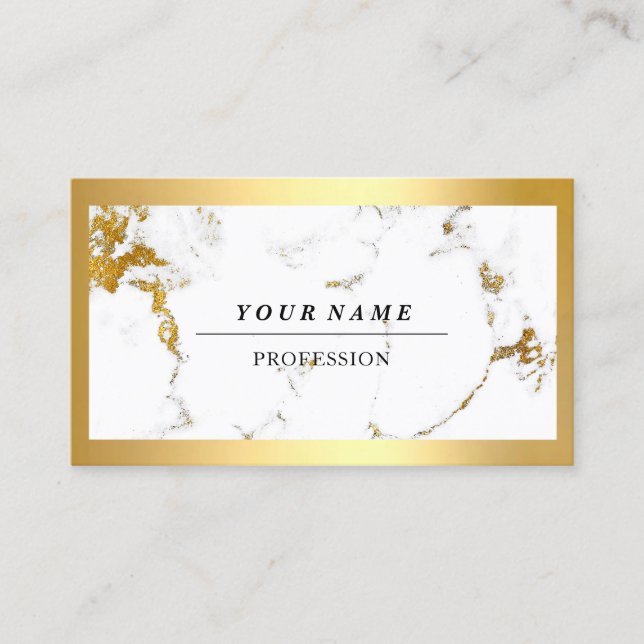 Carte De Visite Professionnel moderne Cadre doré Marbre blanc VIP (Devant)