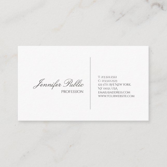 Carte De Visite Professionnel Moderne Design blanc élégant (Devant)