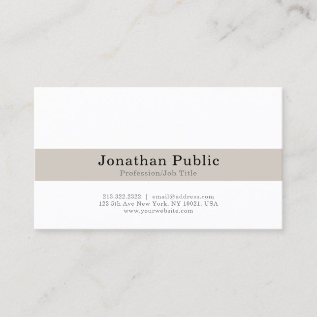 Carte De Visite Professionnel Moderne Elégant Blanc Beige Plaine (Devant)