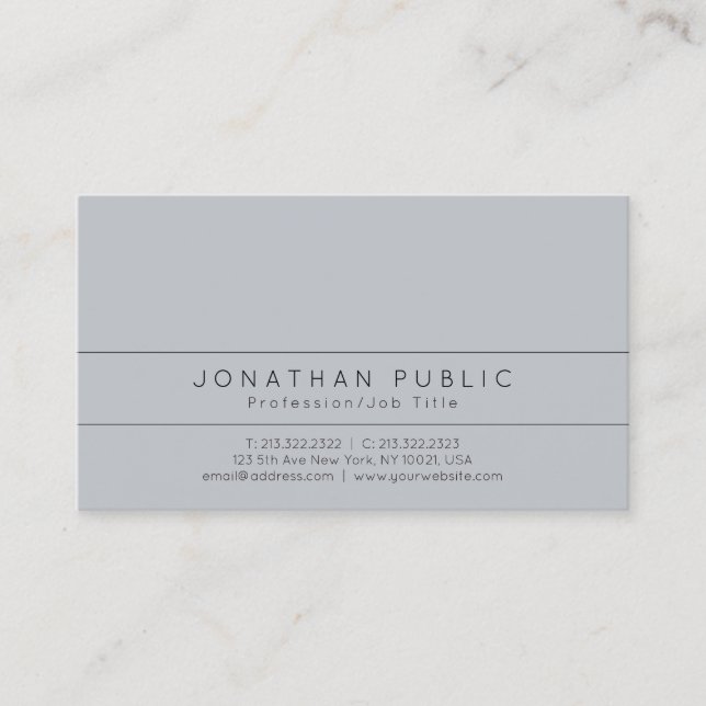 Carte De Visite Professionnel Moderne Élégant Gris Simple Plat (Devant)