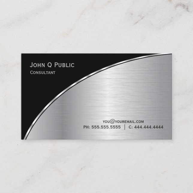 Carte De Visite Professionnel moderne élégant noir et argent (Devant)