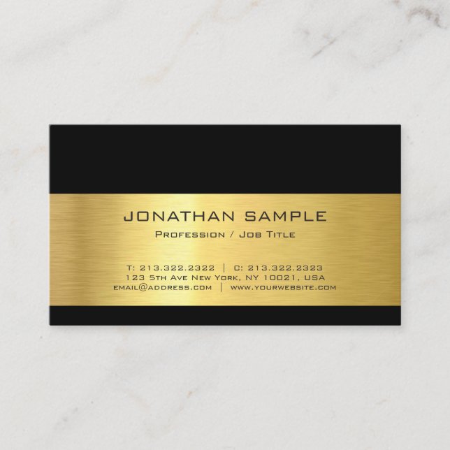 Carte De Visite Professionnel moderne élégant Noir et Or tendance (Devant)