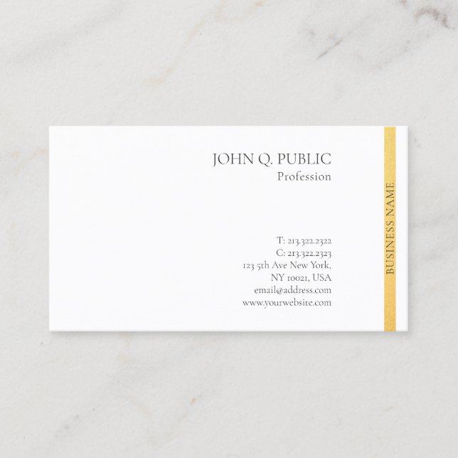 Carte De Visite Professionnel Moderne Élégant Or Blanc Simple (Devant)
