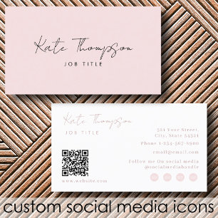 Carte De Visite Professionnel moderne minimaliste rose fille QR Co