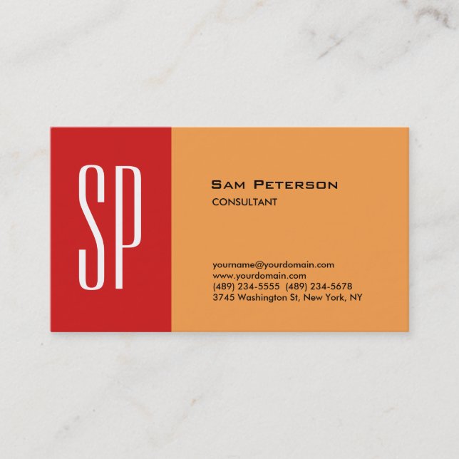 Carte De Visite Professionnel Moderne Monogramme Rouge Orange (Devant)