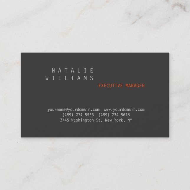 Carte De Visite Professionnel Moderne Plat Simple Gris Orange (Devant)